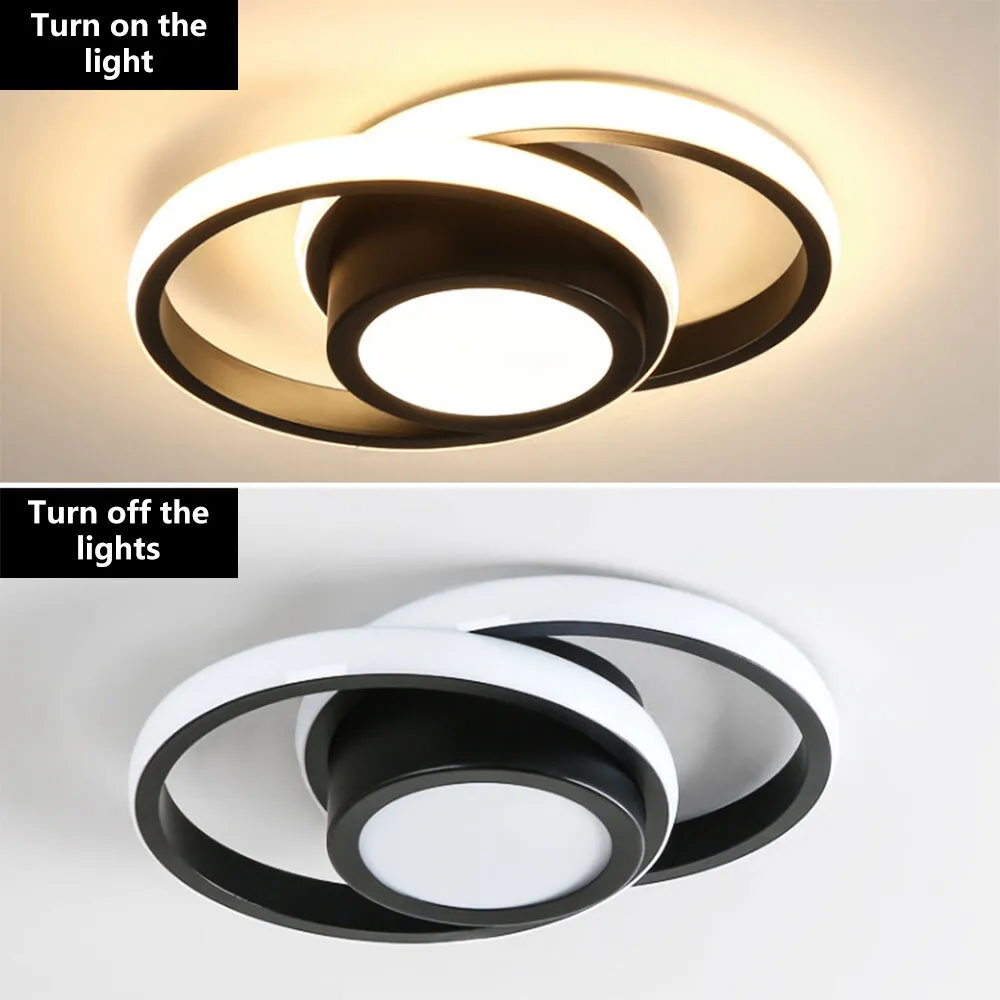 Modern LED Ceiling Light - Black Metal Rings - Flush Mount Fixture - Image 4