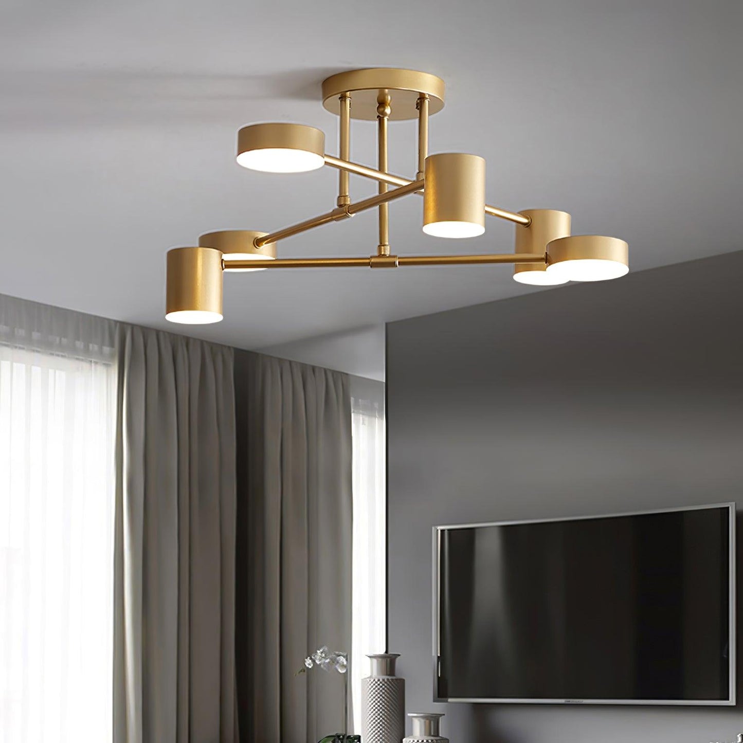Modern Metal Cylinder LED Ceiling Light - Sputnik Style Fixture - 6-Light - Image 4