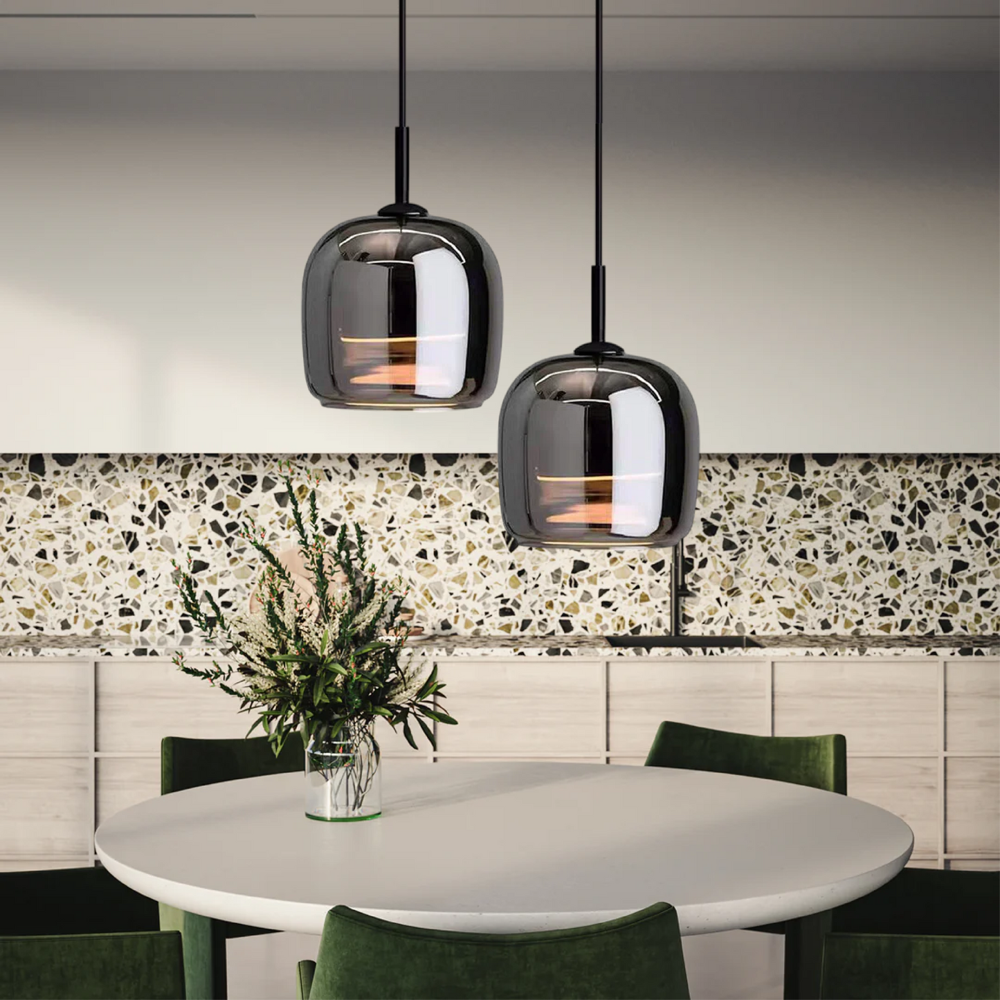 Modern Pendant Light - Smoked Glass - Black Accents - Dining Room Lighting - Image 4