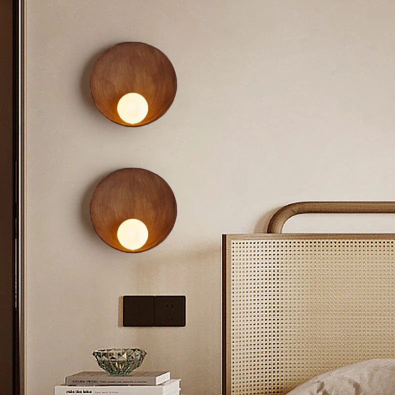 Modern Round Wall Lamp - Wood or Plaster - Minimalist Design - Image 2