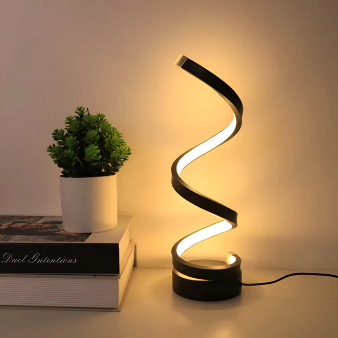 Modern Spiral LED Table Lamp - Black Iron - USB Plug-in - Image 1