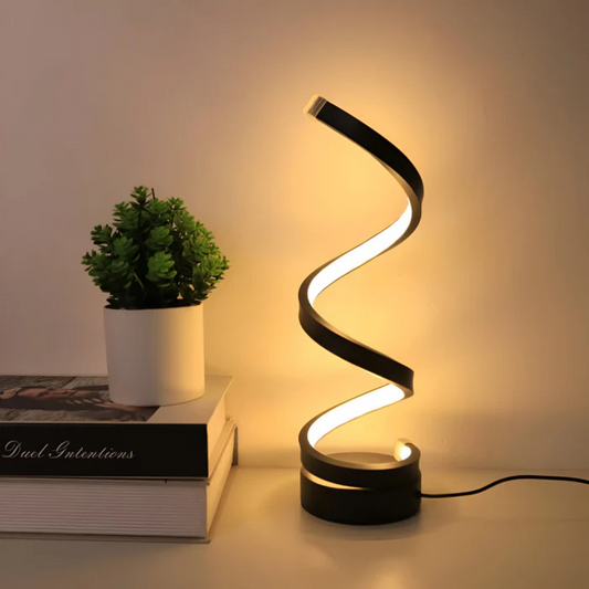 Modern Spiral LED Table Lamp - Black Iron - USB Plug-in - Image 1