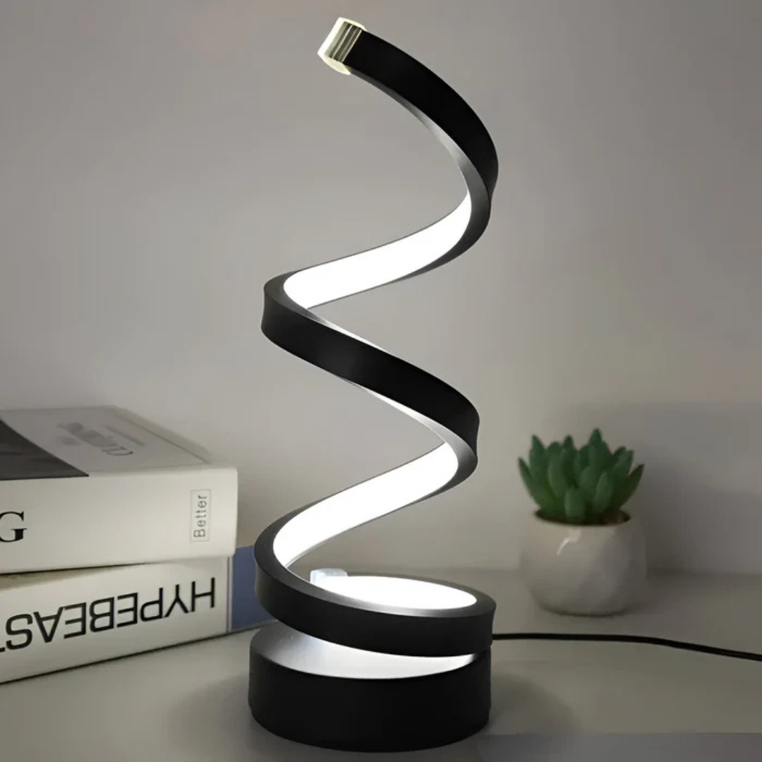 Modern Spiral LED Table Lamp - Black Iron - USB Plug-in - Image 2