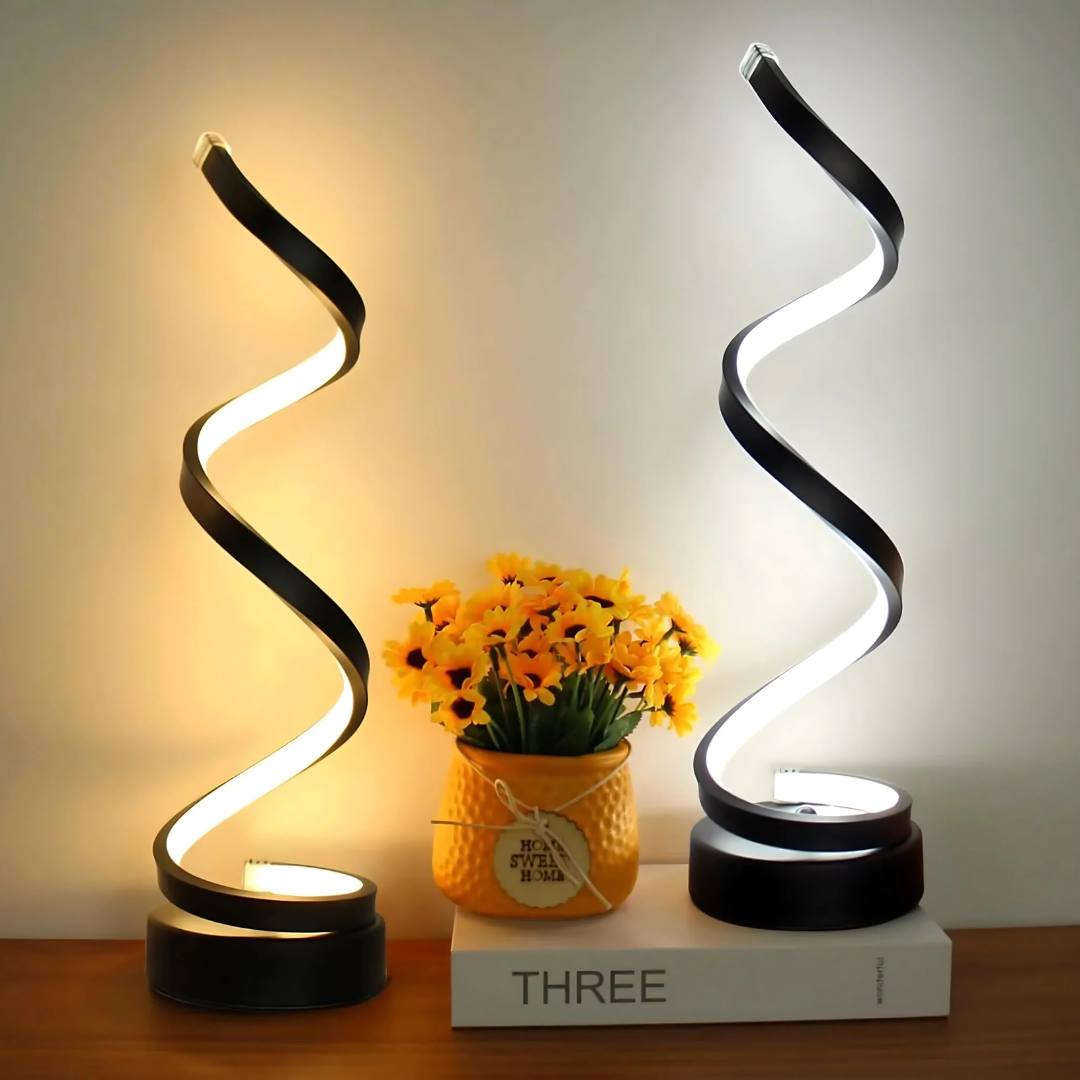 Modern Spiral LED Table Lamp - Black Iron - USB Plug-in - Image 3