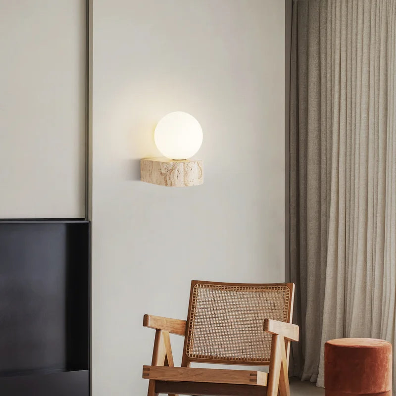 Modern Travertine Globe Wall Sconce - Stylish LED Light Fixture - Image 3