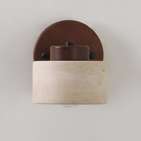 Modern Travertine & Wood Wall Sconce - Cylinder LED Wall Lamp - Stylish Lighting