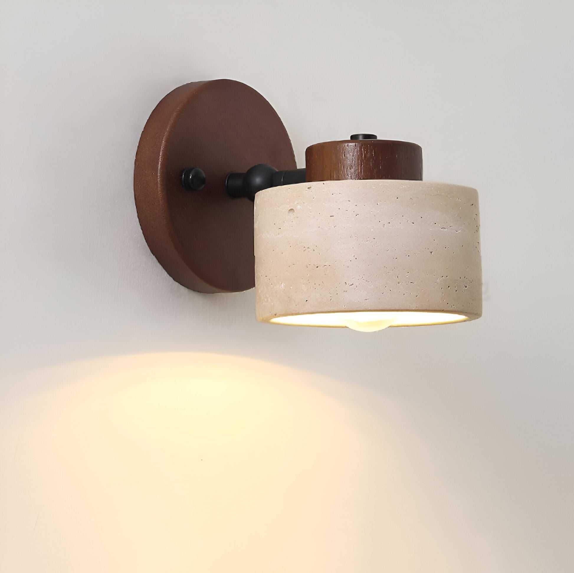 Modern Travertine & Wood Wall Sconce - Cylinder LED Wall Lamp - Stylish Lighting - Image 4
