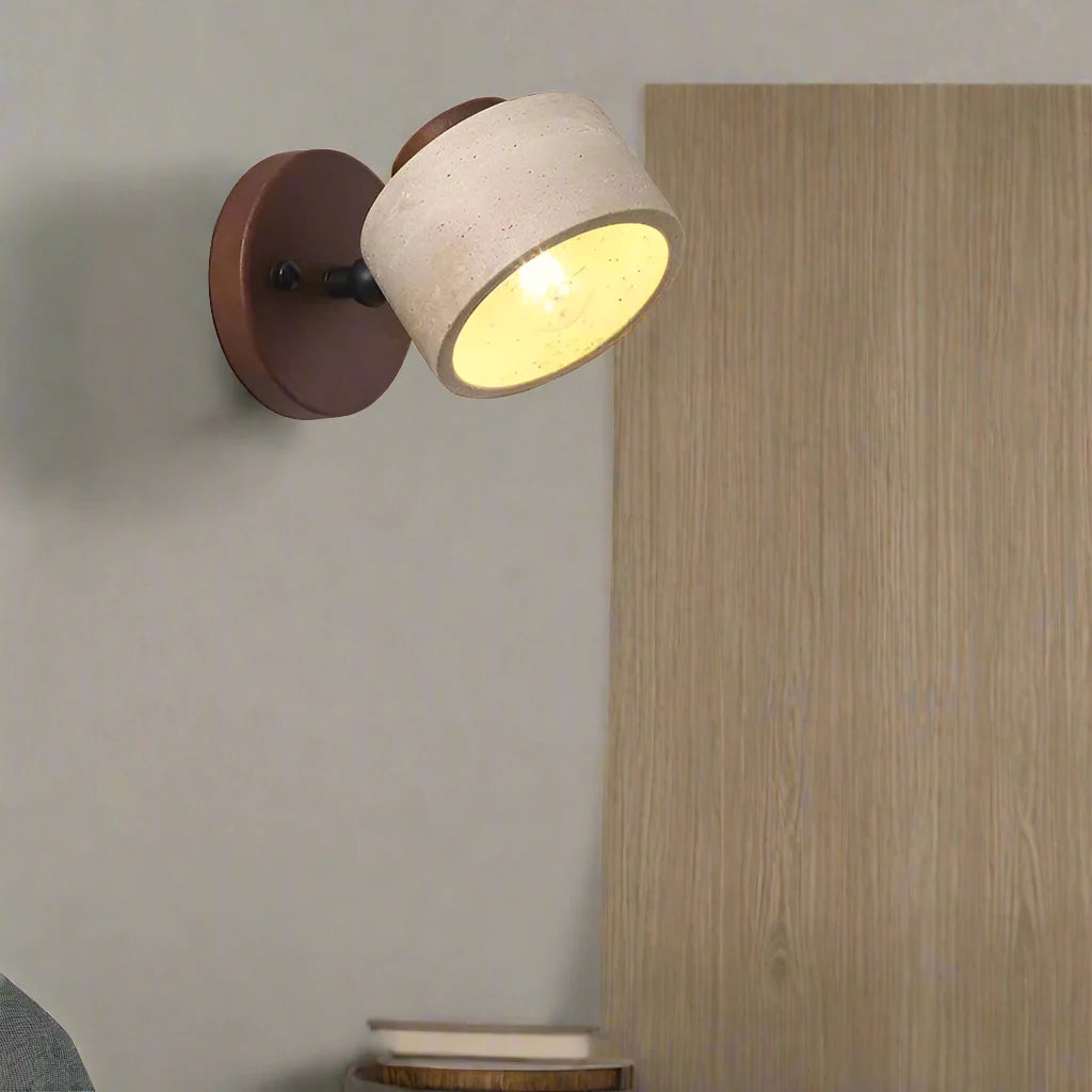 Modern Travertine & Wood Wall Sconce - Cylinder LED Wall Lamp - Stylish Lighting - Image 5