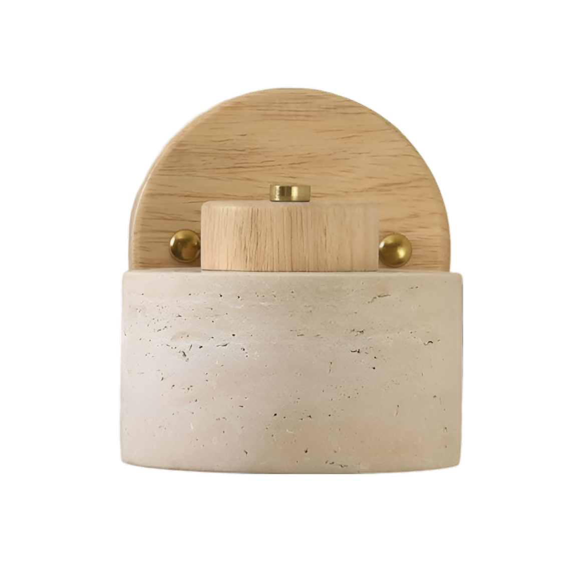 Modern Travertine & Wood Wall Sconce - Cylinder LED Wall Lamp - Stylish Lighting - Image 6