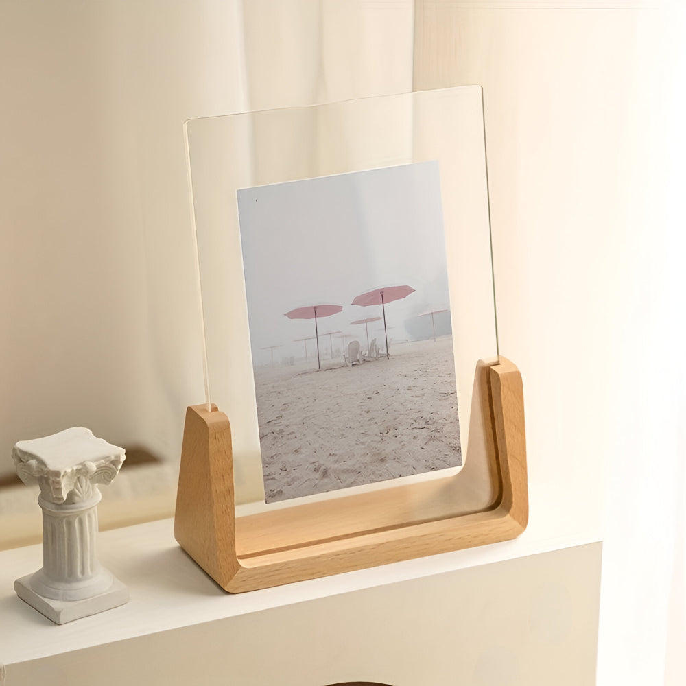 Modern U-Shaped Solid Wood and Acrylic Tabletop Photo Frame