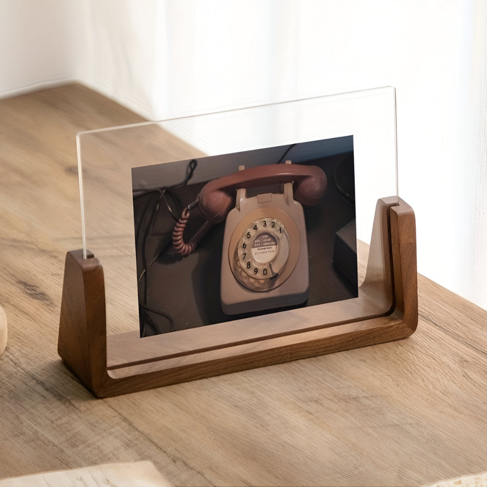Modern U-Shaped Solid Wood and Acrylic Tabletop Photo Frame