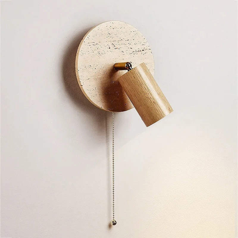Modern Wall Sconce - Travertine & Wood - Rotatable LED Accent Lamp - Image 1
