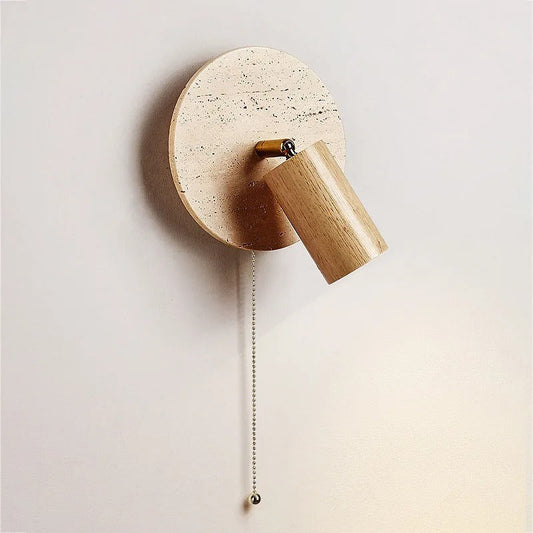 Modern Wall Sconce - Travertine & Wood - Rotatable LED Accent Lamp - Image 1