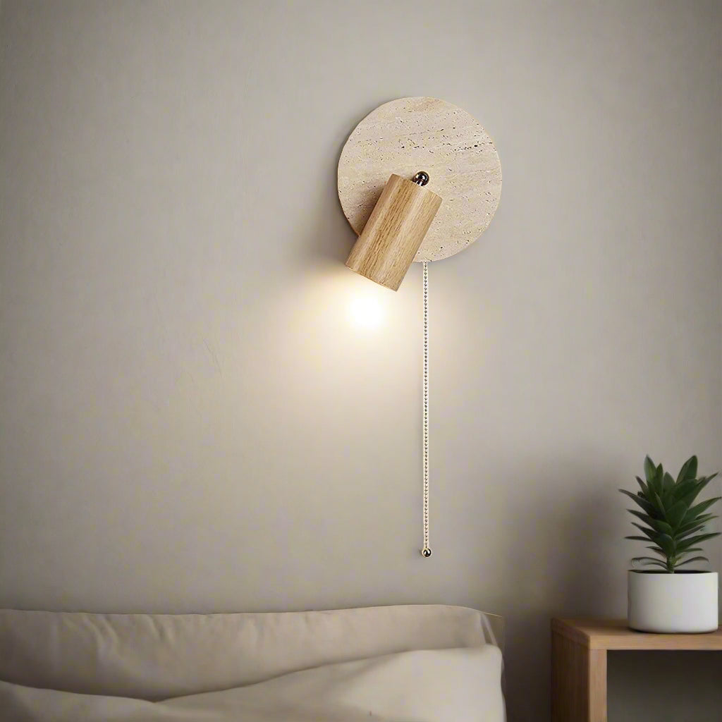 Modern Wall Sconce - Travertine & Wood - Rotatable LED Accent Lamp - Image 2