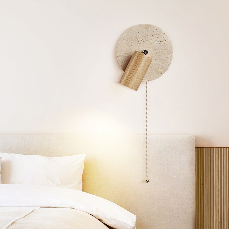 Modern Wall Sconce - Travertine & Wood - Rotatable LED Accent Lamp - Image 3