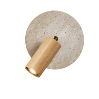 Modern Wall Sconce - Travertine & Wood - Rotatable LED Accent Lamp