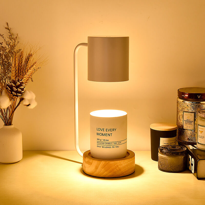 Modern Wood Table Lamp - Dimmable Wax Melting Warmer - Stylish Accent Lighting - Image 1