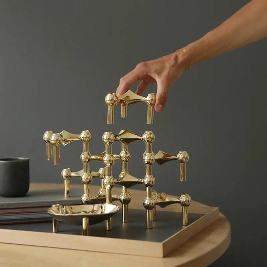Modular Candle Holder - Metal Molecular Design - Modern Centerpiece - Image 1