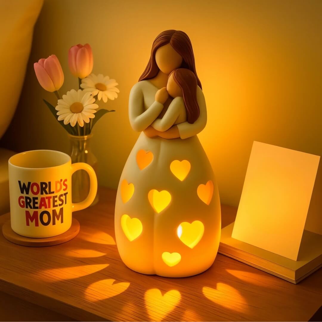 Mother and Child Polyresin Table Lamp - Warm LED Night Light - Decorative Sculpture - Image 4