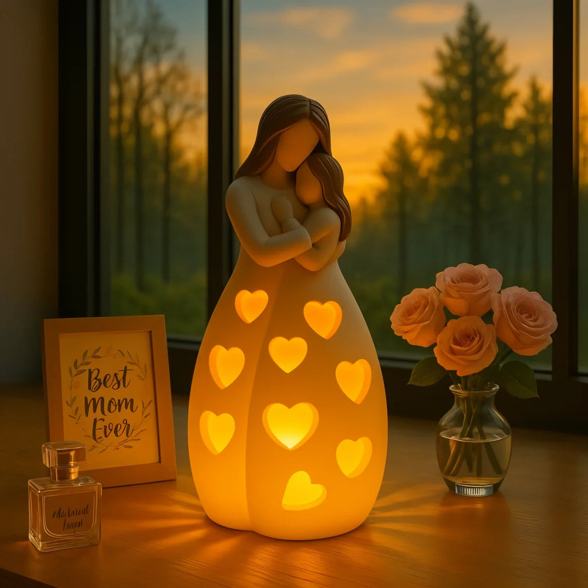 Mother and Child Polyresin Table Lamp - Warm LED Night Light - Decorative Sculpture - Image 5