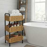 Multi-Tier Woven Bathroom Storage Cart Basket