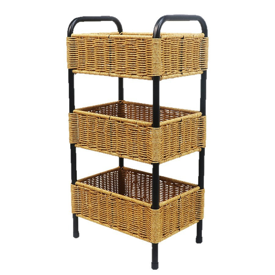 Multi-Tier Woven Bathroom Storage Cart Basket