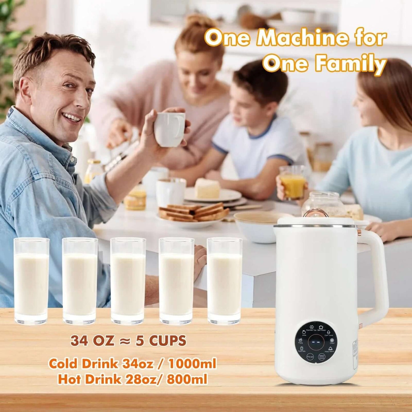 Multifunctional 8-in-1 Nut Milk Maker, 1000 ml