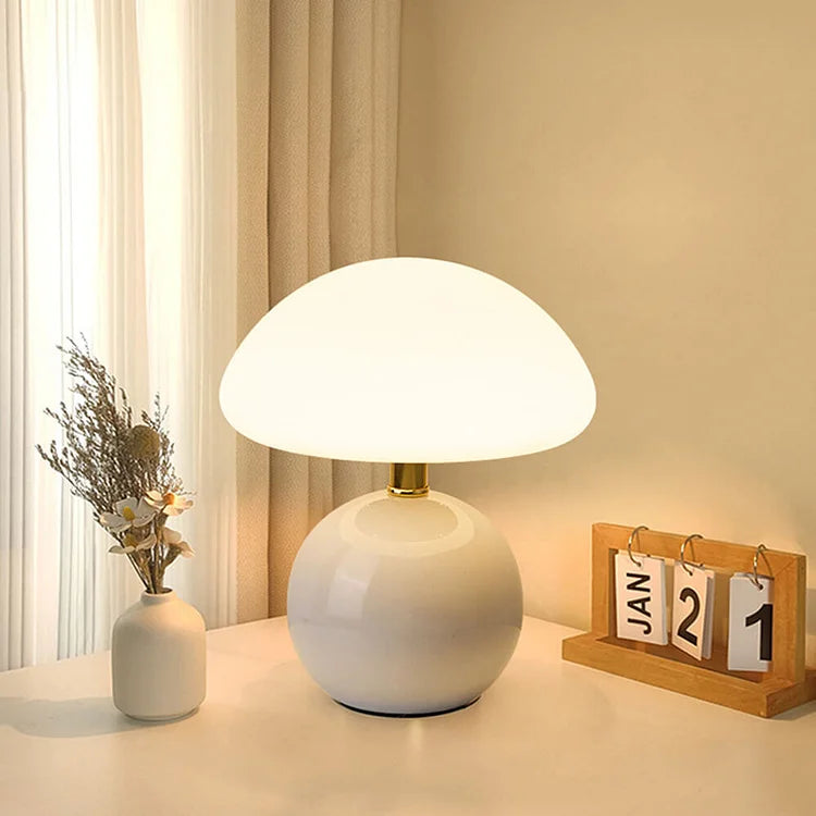 Mushroom Table Lamp - Bauhaus Style - Glass Shade & Ceramic Base - Image 1