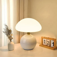 Mushroom Table Lamp - Bauhaus Style - Glass Shade & Ceramic Base