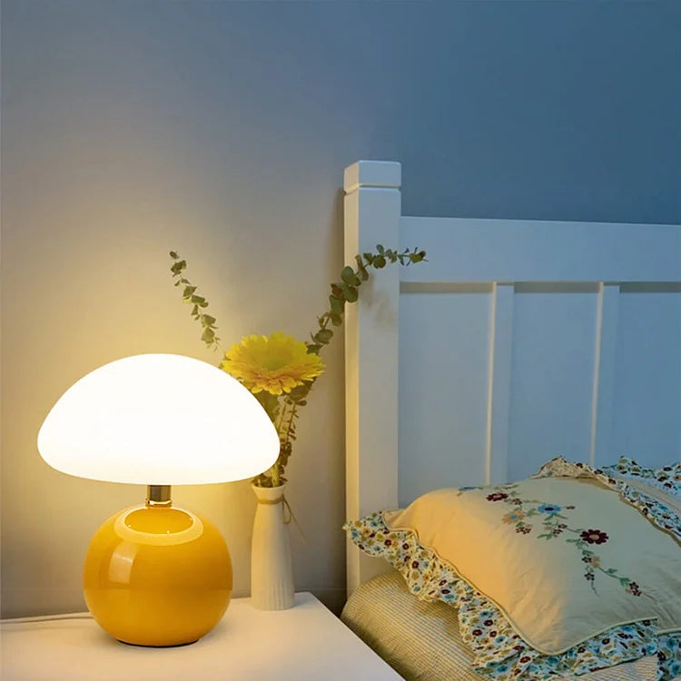 Mushroom Table Lamp - Bauhaus Style - Glass Shade & Ceramic Base - Image 3