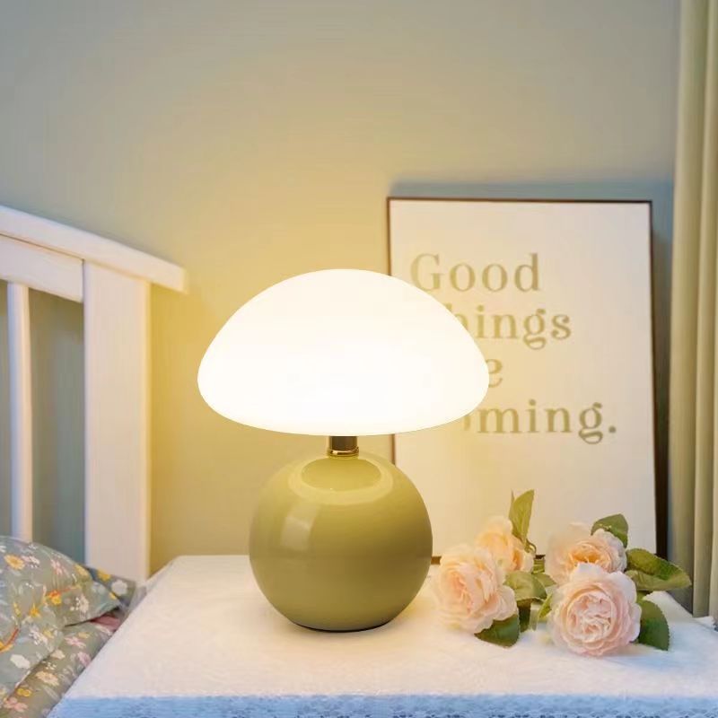 Mushroom Table Lamp - Bauhaus Style - Glass Shade & Ceramic Base - Image 4