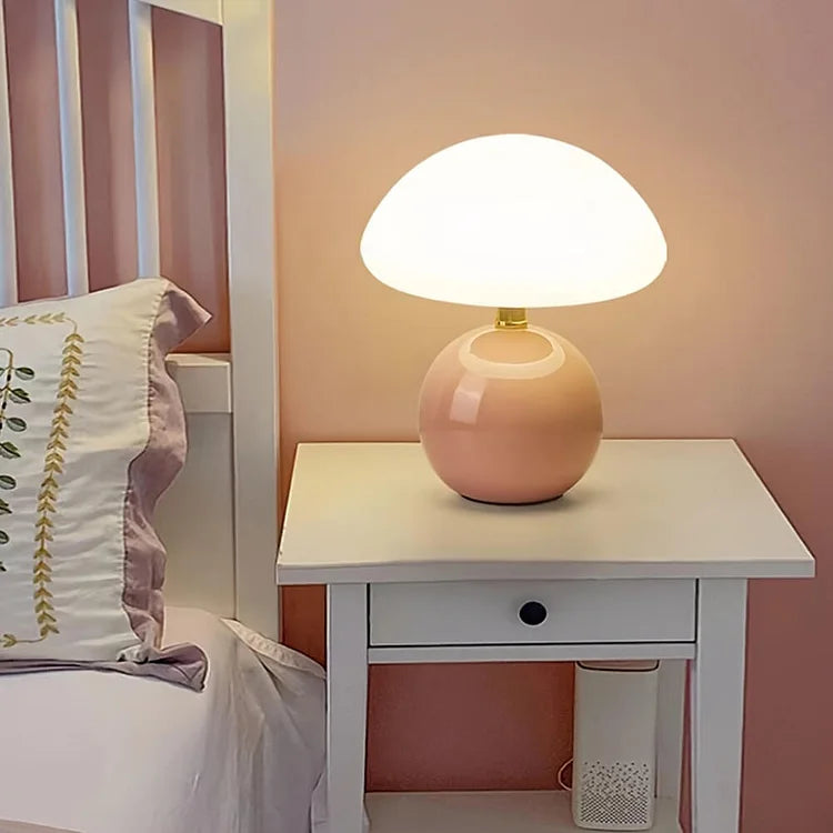Mushroom Table Lamp - Bauhaus Style - Glass Shade & Ceramic Base - Image 5