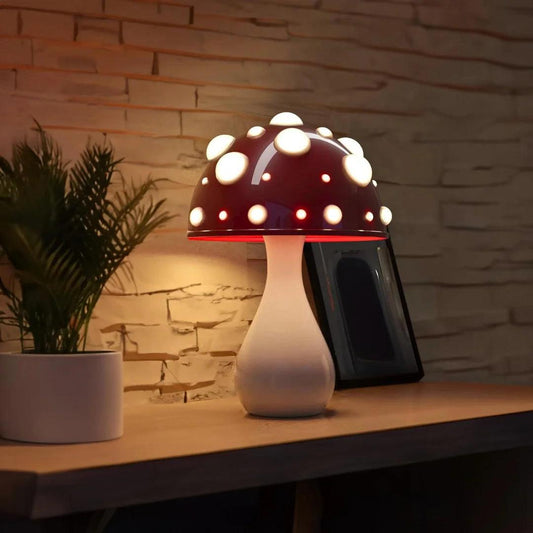 Mushroom Table Lamp - Novelty Design - Red & White Accent Light - Image 1