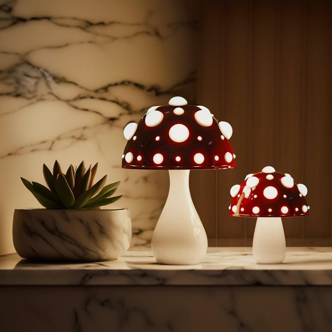 Mushroom Table Lamp - Novelty Design - Red & White Accent Light - Image 4
