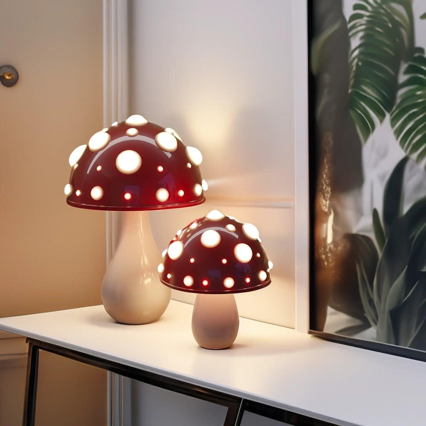 Mushroom Table Lamp - Novelty Design - Red & White Accent Light - Image 5