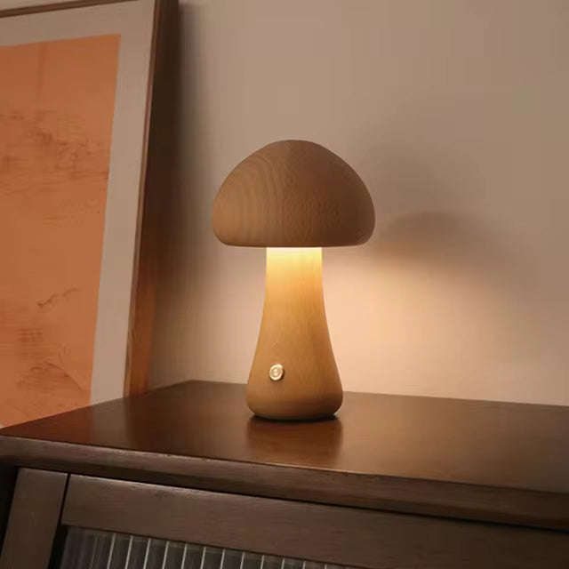 Mushroom Table Lamp - Wood LED Bedside Lamp - Modern Style - Image 12
