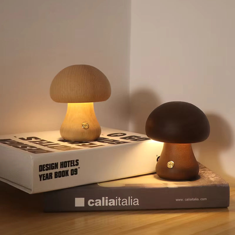 Mushroom Table Lamp - Wood LED Bedside Lamp - Modern Style - Image 3