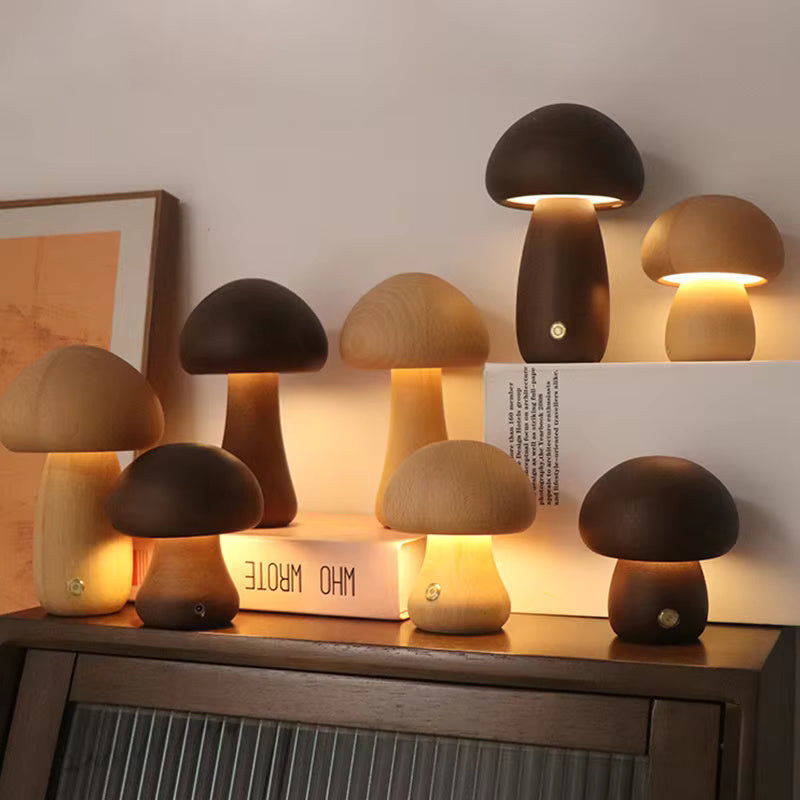 Mushroom Table Lamp - Wood LED Bedside Lamp - Modern Style - Image 5
