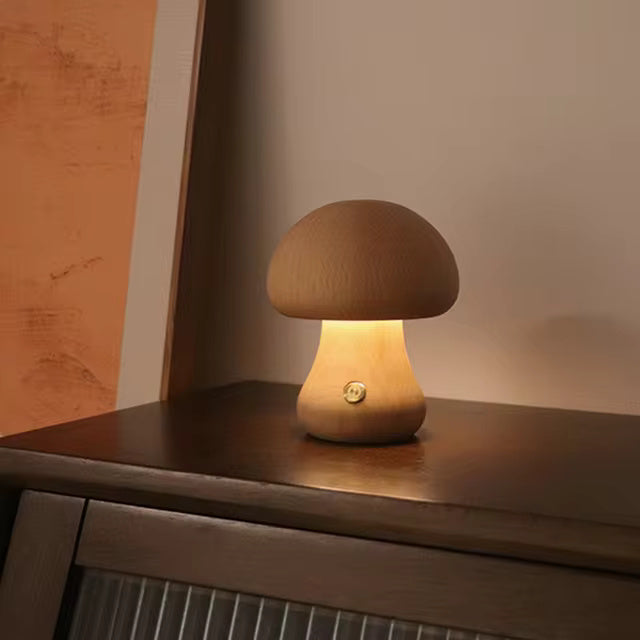 Mushroom Table Lamp - Wood LED Bedside Lamp - Modern Style - Image 8