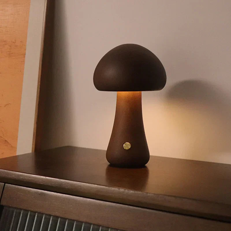 Mushroom Table Lamp - Wooden Accent Light - Touch Dimmable - Stylish Night Light - Image 10