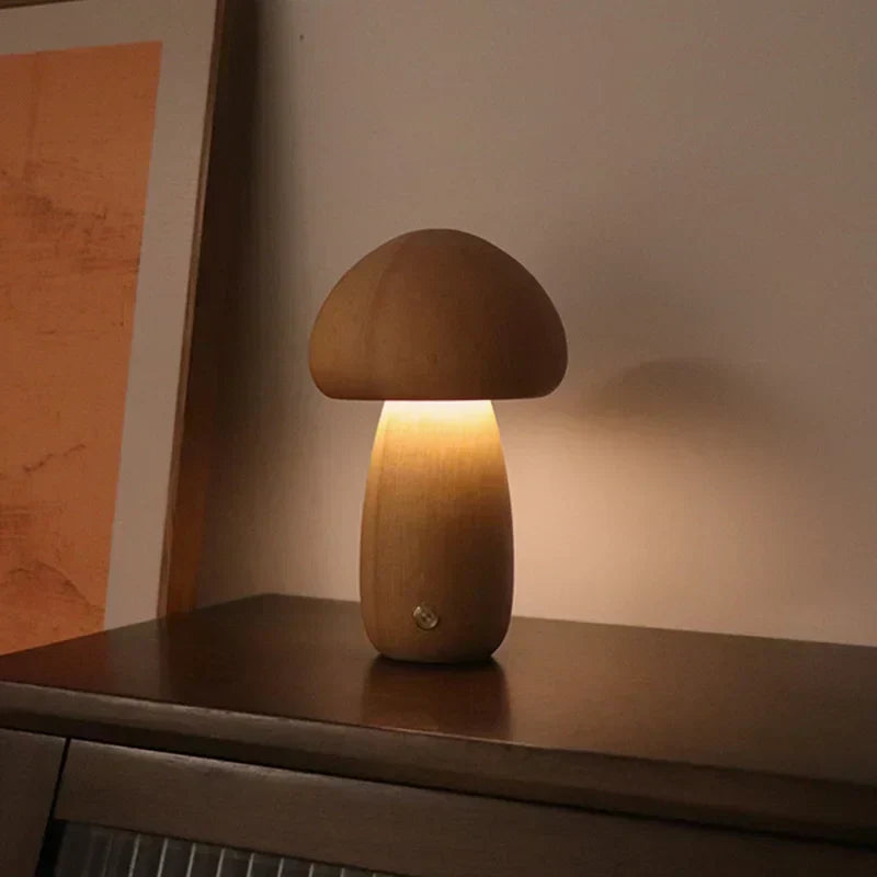 Mushroom Table Lamp - Wooden Accent Light - Touch Dimmable - Stylish Night Light - Image 5
