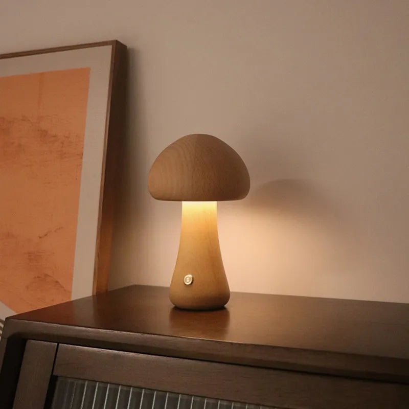 Mushroom Table Lamp - Wooden Bedside Lamp - Minimalist Desk Light - Image 3