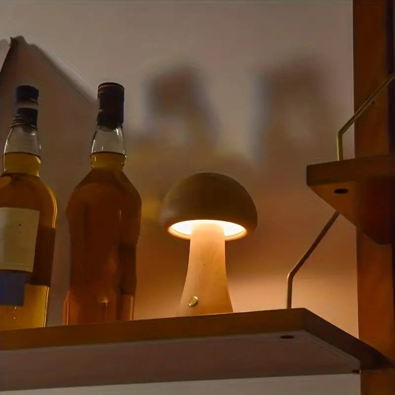 Mushroom Table Lamp - Wooden Bedside Lamp - Minimalist Desk Light - Image 4