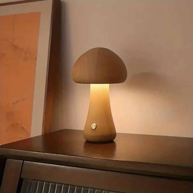 Mushroom Table Lamp - Wooden Bedside Lamp - Minimalist Desk Light - Image 5