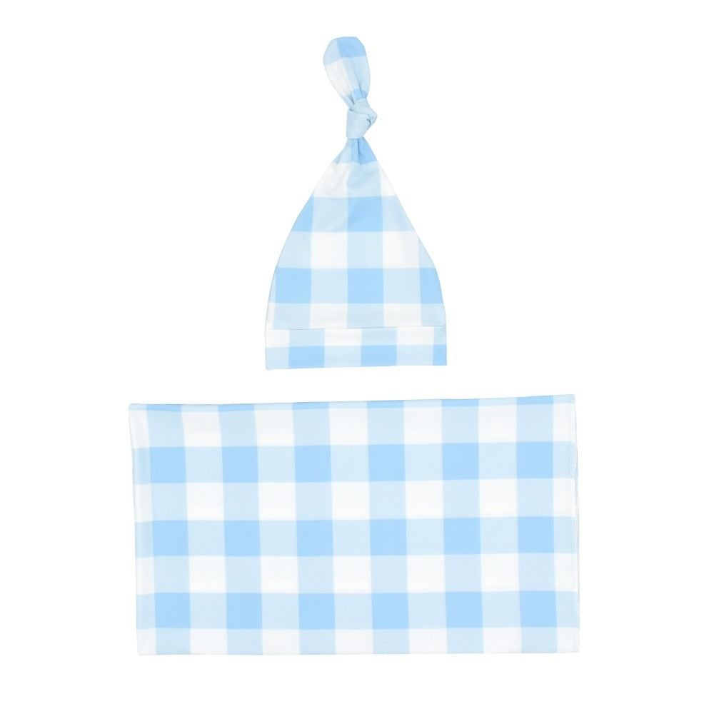 Newborn Baby Plaid Swaddle Blanket & Hat Set