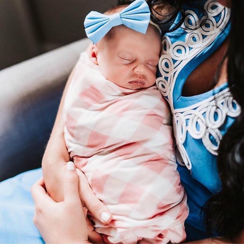 Newborn Baby Plaid Swaddle Blanket & Hat Set
