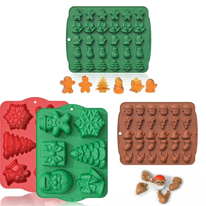 Nonstick Christmas Cookie Molds — Santa, Snowman, and Tree Shapes