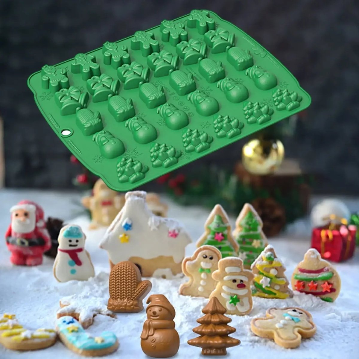 Nonstick Christmas Cookie Molds — Santa, Snowman, and Tree Shapes