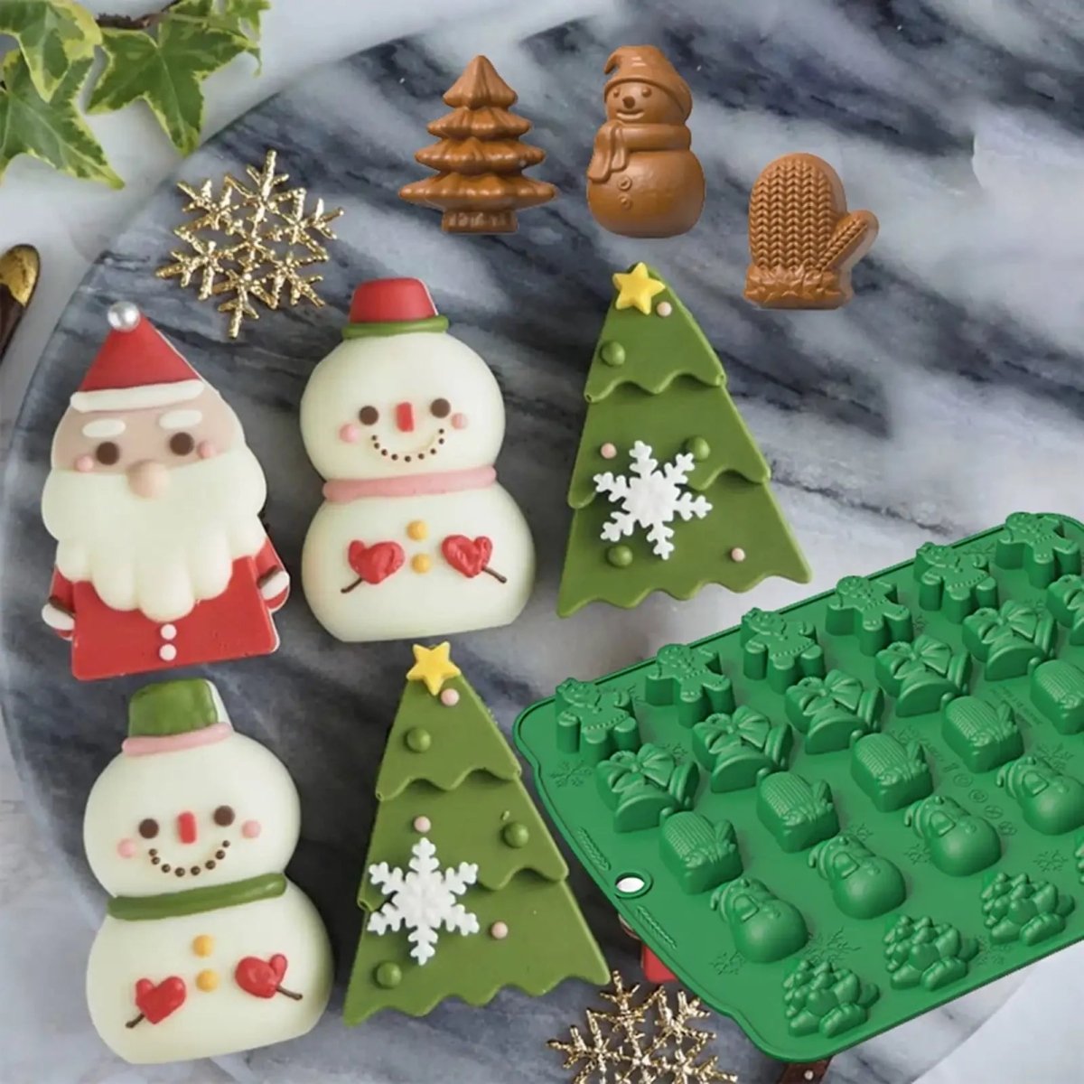 Nonstick Christmas Cookie Molds — Santa, Snowman, and Tree Shapes