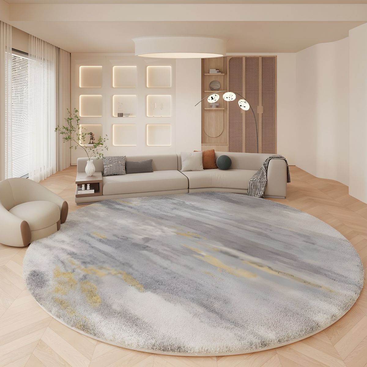 Nordic Grey Round Abstract Lambswool Rug